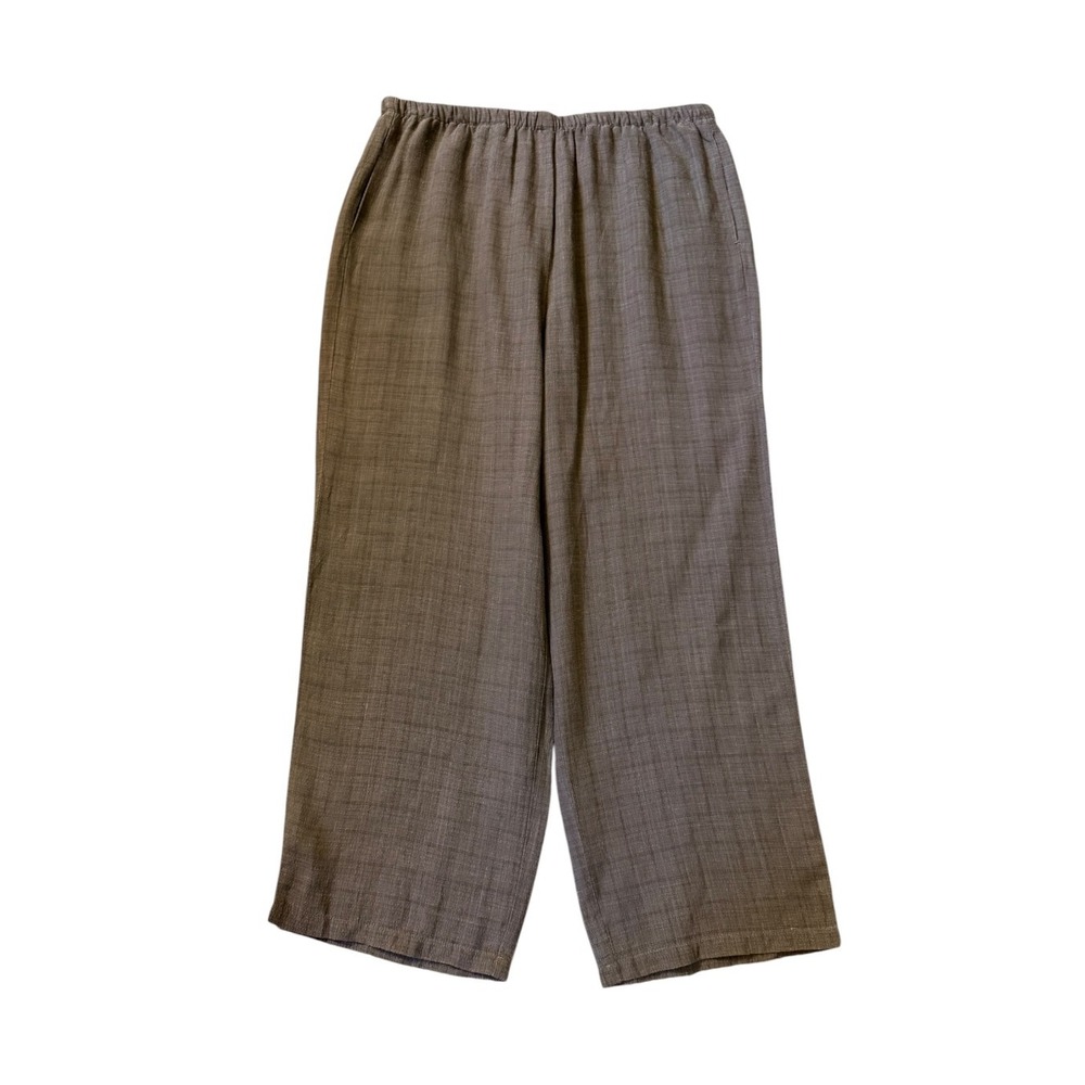 Eileen Fisher XS Brown Linen Blend Wide Leg Elastic Waist Pants Made in USA